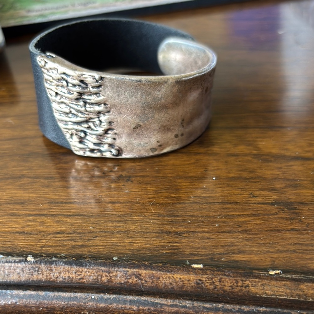 Mixed Metals Black and Silver Textured Cuff Bracelet.